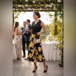 Rickie Freeman Teri Jon Tuxedo Floral Midi Dress Size 2